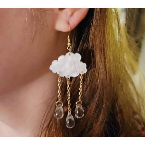 cloud and rain hologram iridescent earrings - Picture 4 of 6